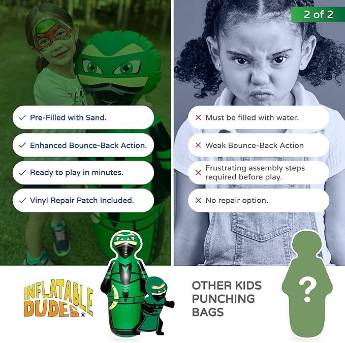 INFLATABLE DUDES Ninja Toy 47 Inches -Kids Punching Bag | Already Filled with Sand| Bop Bag | Inflatable Bopper | Boxing | Ninja Birthday Party | Party Decorations | Punching Bag for Kids- (Archy)