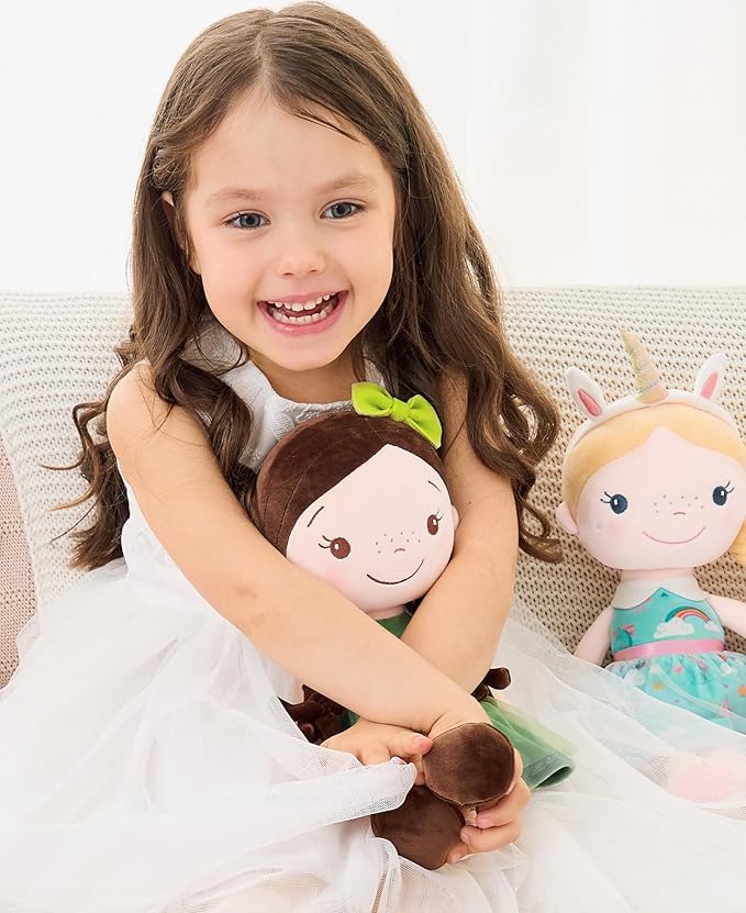 GAGAKU Soft Baby Doll Toys (16'') for Girls, My First Baby Rag Dolls for 1 Year Old Girl Birthday Gift Plush Doll Toys Machine Washable Baby Doll for Toddler Kids Infants - Forest Girl