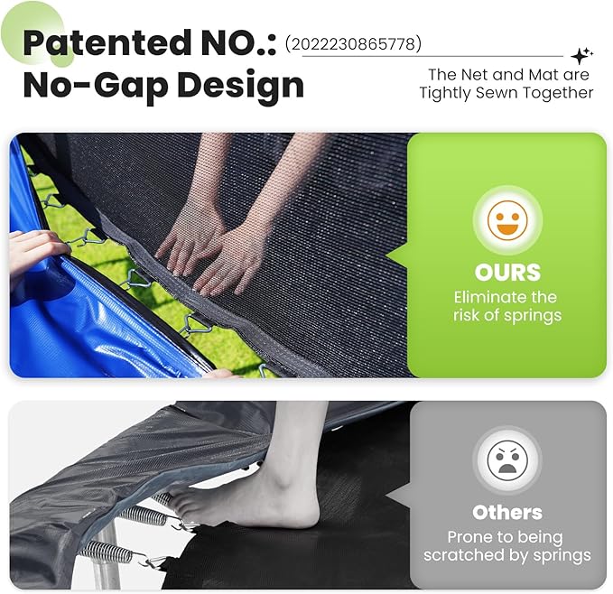 Zupapa No-Gap Design 16 15 14 12 10FT Trampoline with Safety Enclosure Net and Non-Slip Ladder 10-Year Quality Assurance Perfect for Kids Family Outdoor Backyard Fun