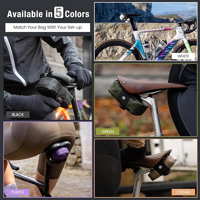 Lumiere & Co. Falcon Magnetic Saddle Bag– 0.69L | 6”x 3.5”x2 | Sleek Minimalist Design, Fast Magnetic Buckle Attachment | Cycling Bike Bag (White, Large)