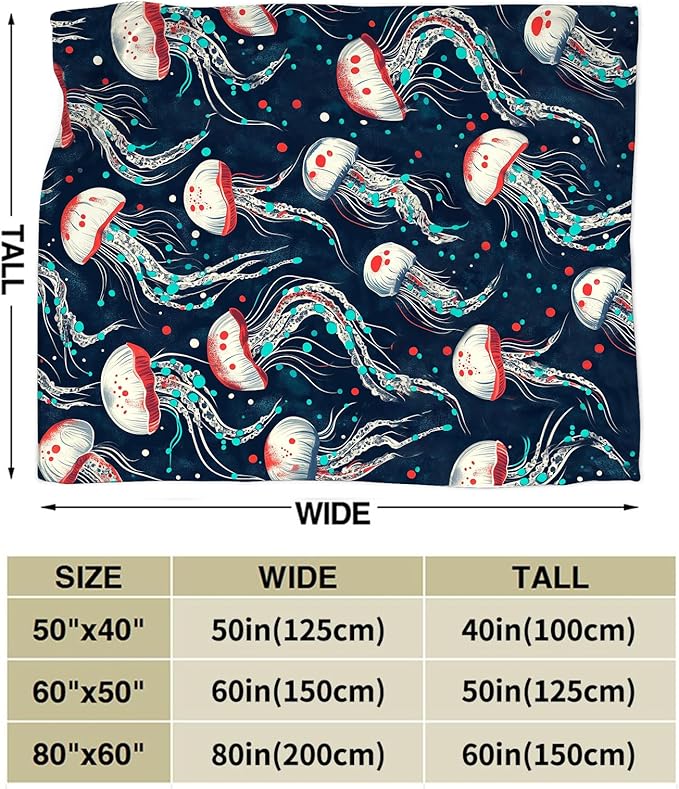 Jellyfish Blanket Fleece Soft Warm Plush Jellyfish Throw Blanket Lightweight Plush Fuzzy Cozy Blankets Gift for Kids Adult Suitable for Couch Sofa Bed 50"X40"