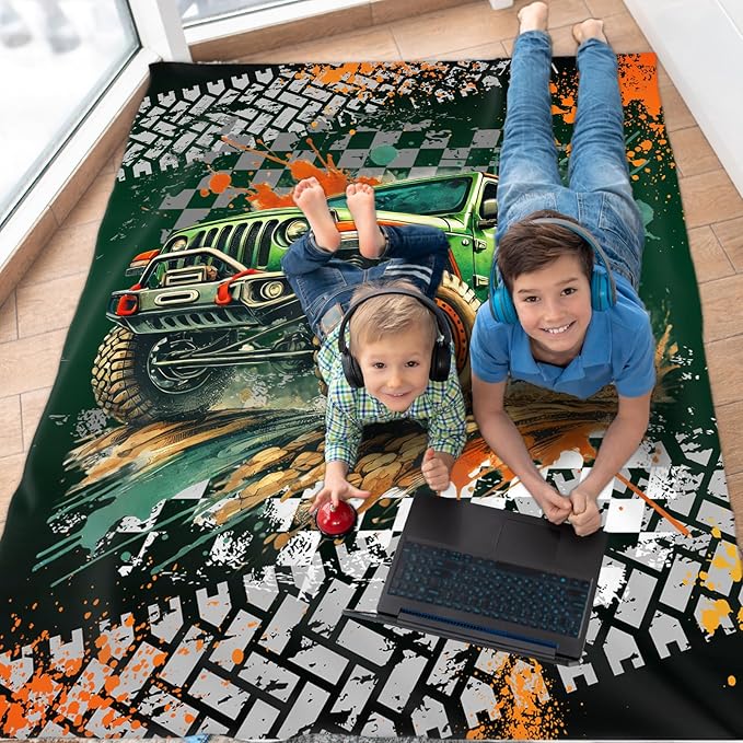 Off-Road Vehicles Blanket for Kids Boys Blankets Gift for Son Grandson, Cool Cozy Soft 50 x 40 Inches Cars Flannel Throws for Bed Travel Sofa Living Room