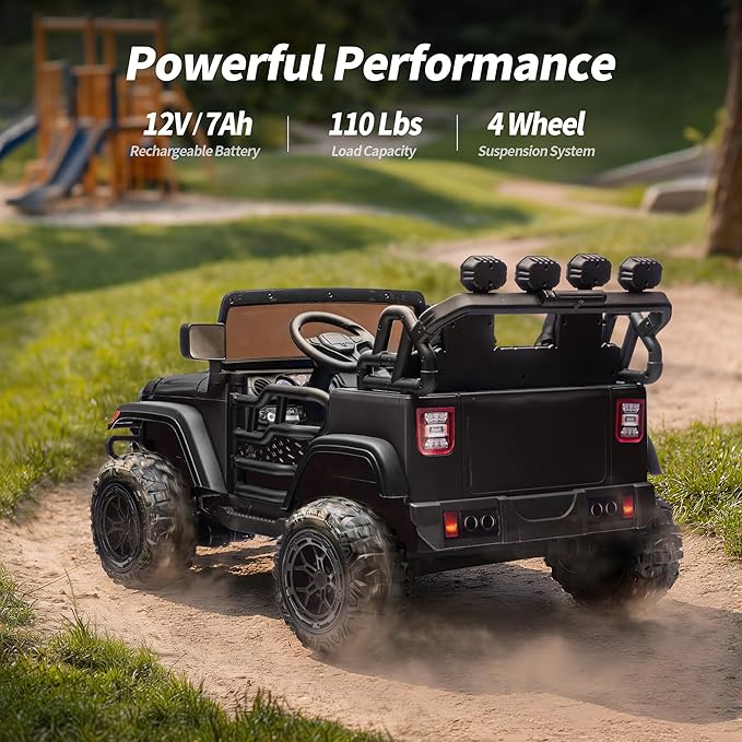 2 Seater Ride on Electric Car, 12V Ride on Toy Car for Kids 4-8 w/Remote Control, EVA Tires - Black