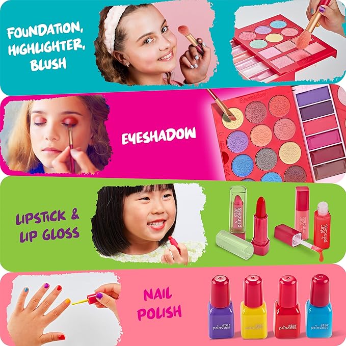 Kids Makeup Kit for Girls - Girl Toys Non-Toxic Real Washable Make Up Set for Little Girls - Pretend Play Toy Birthday Gift Idea for Girl Ages 3, 4, 5, 6, 7, 8, 9, 10 Year Old