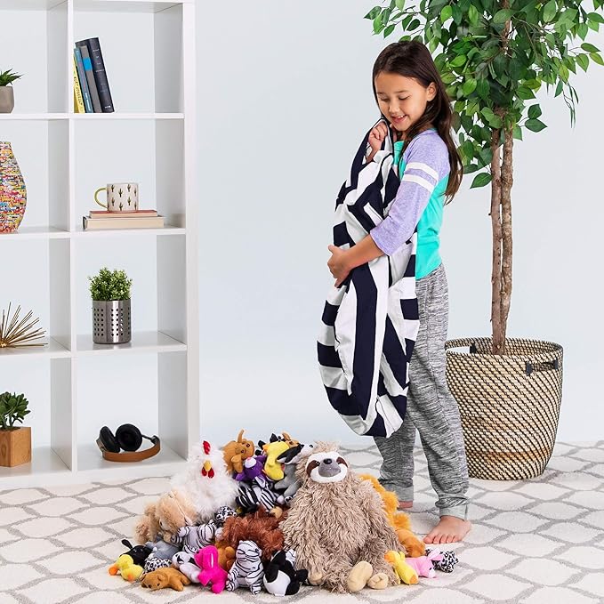 Posh Stuffable Kids Stuffed Animal Storage Bean Bag Chair Cover - Childrens Toy Organizer, Medium 27" - Canvas Stripes Blue and White