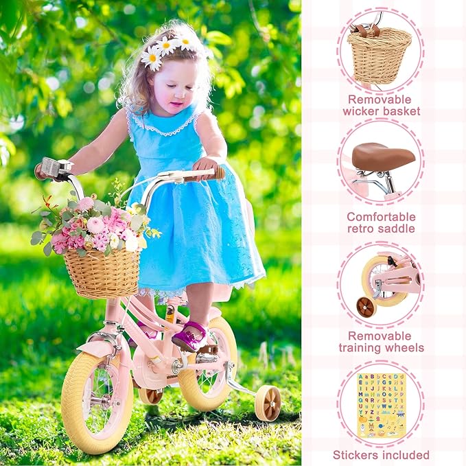 XJD Girls Bike for Toddlers and Kids Ages 2-12 Years Old,12 14 16 Inch Kids Bike with Training Wheels & Basket