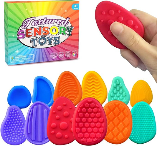 Sensory Stone Fidget Toys for Kids - 12PCS Textured Anxiety Relief Toys for Autism & ADHD, Tactile Calming Classroom Prizes, Office Coworker Gifts for Children (Set of 12)