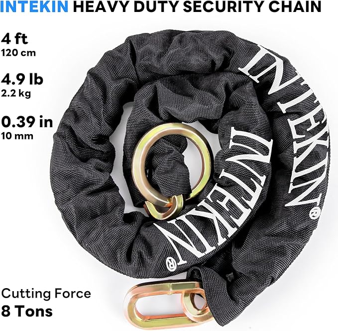Security Chain 4 ft x 3/8" Thick Bike Lock Chain - High Security Hardened Steel Cut Proof Chain for Bikes, Containers, Motorcycles, Trailers, ATV's