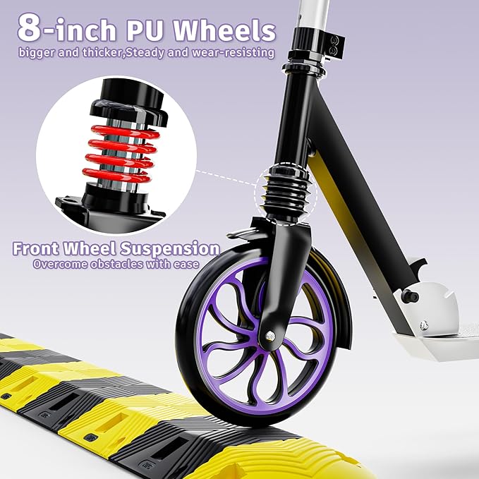 PHOEROS Kick Scooter for Kids Ages 6-12,Teens & Adults, Youth. Lightweight Aluminum Kick Scooter for Teens Adults Boys Girls with 8 inch Big Wheels, Foldable, 3 Height Adjustable, Shock Absorption.