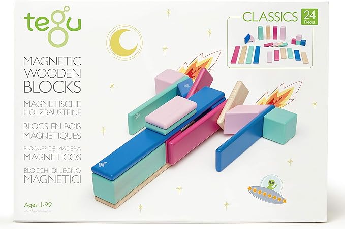 24 Piece Tegu Magnetic Wooden Block Set, Blossom, 1-99 years old