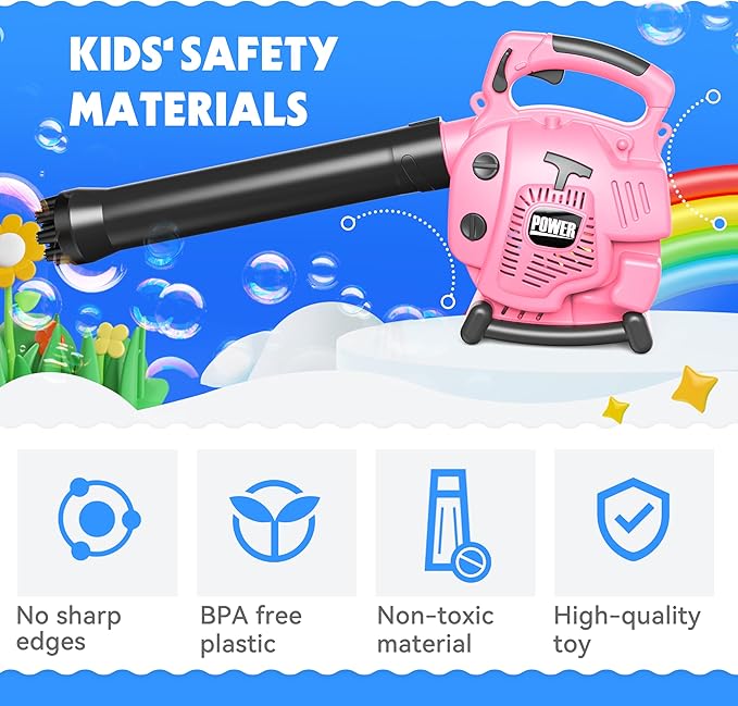 Bubble Leaf Blower for Toddlers - Upgrade Pink Kids Bubble Machine with Gardening Tool Set, 2 in 1 with Extra Bubble Blower Kit Outdoor Play Toys, Birthday Party Gifts for Boys Girls Age 3 4 5+ Years