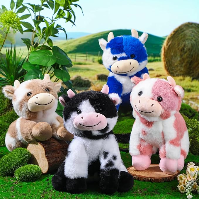 Syhood 6 Pcs Cow Stuffed Animals Set, Stuffed Cow Plush Bulk Gift Animal Plush for Birthday Boys Girls Christmas Party Graduation Kid Toddler Home Decor