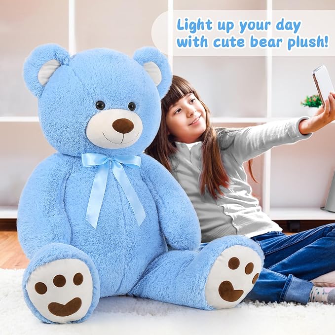 MorisMos 47inch Giant Teddy Bear Stuffed Animal 4ft, Big Teddy Bear Plush for Baby Shower, Life Size Stuffed Bear Gifts for Kids, Girls, Girlfriend, Women on Valentine, Christmas, Birthday（Blue）