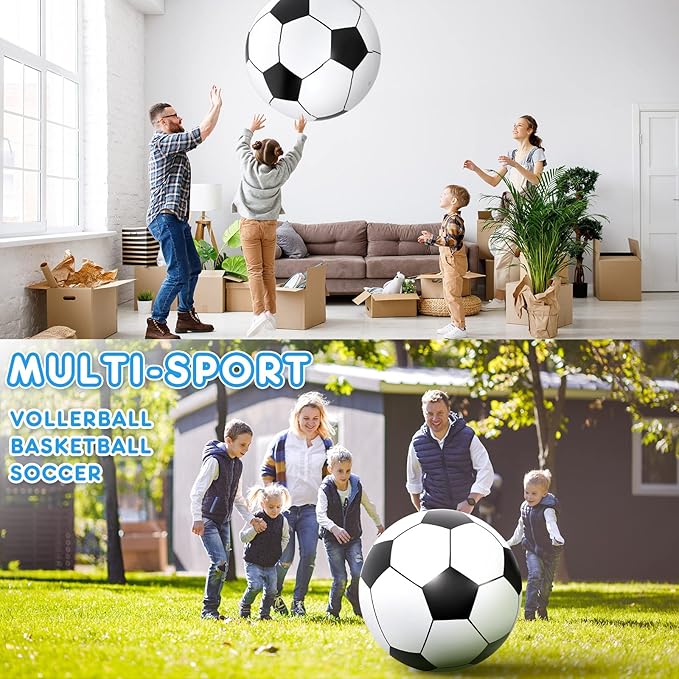 Lewtemi 2 Pcs Inflatable Beach Soccer Ball for Kids 27" Giant Inflatable Football Large Sport Balls for Kids Outdoor Activity Game Pool Toys Decoration Party Favor