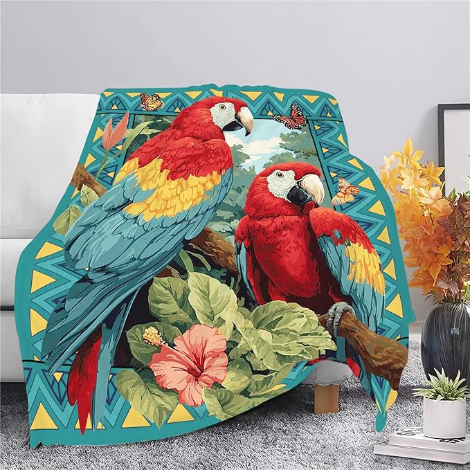 Parrot Bird Throw Blanket Macaw Stuff Gifts for Kids Girls Boys Adults Women Men Soft Cozy Warm Plush Fluffy Fuzzy Fleece Blanket Decor 60''X80''