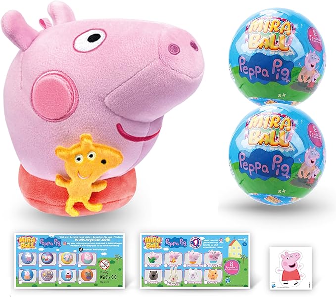 Peppa Pig, Blind Box Surprise Plushies - Mystery Action Figures Toy, Cute Stuffed Animal - Great for Gifts & Party Favors, Aged 3+ (2-Pack)