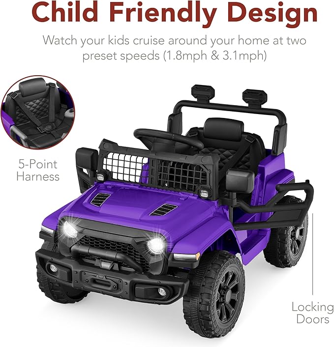 Best Choice Products 6V Kids Ride On Toy, Mini Truck, Electric Play Car w/Parent Remote Control, 4-Wheel Suspension, LED Lights, 2 Speeds, Functional Horn, 3.1MPH Max Speed - Purple