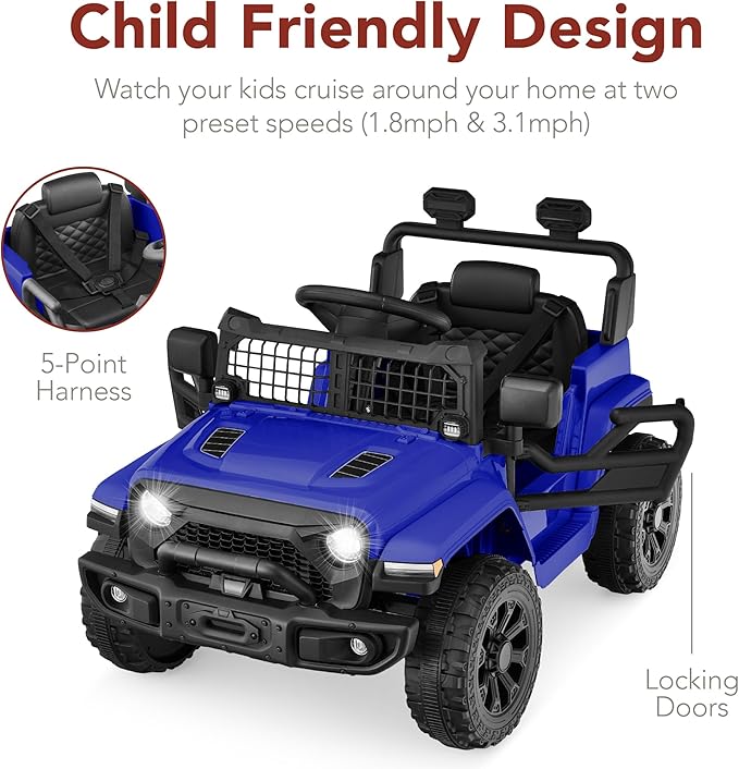 Best Choice Products 6V Kids Ride On Toy, Mini Truck, Electric Play Car w/Parent Remote Control, 4-Wheel Suspension, LED Lights, 2 Speeds, Functional Horn, 3.1MPH Max Speed - Blue
