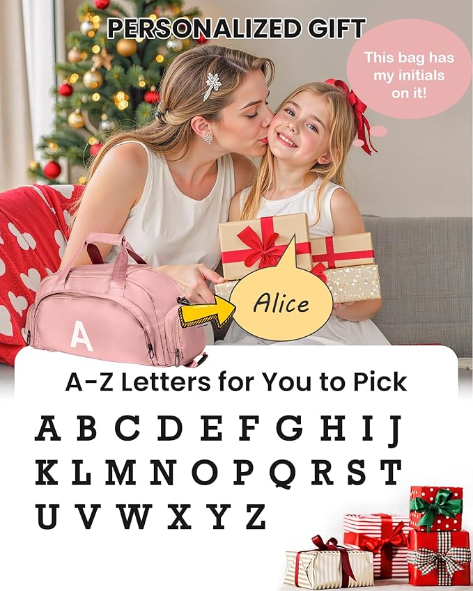 10 11 12 13 14 15 16 Year Old Girl Birthday Gift, Initial Gym Bags with Shoe Compartment, Dance Bag for Girls, Monogram Kid Overnight Bags, Teen Girl Gifts Trendy Stuff (Letter C)