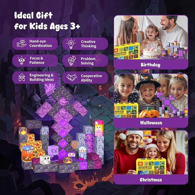 Magnetic Blocks—120PCS Magnet Toys for Kids, Magnetic Building Blocks Cubes, Montessori Sensory Stacking Magnets School STEM Toys Birthday Gifts for Boys&Girls Age 3+ Years Old (Volcanic)