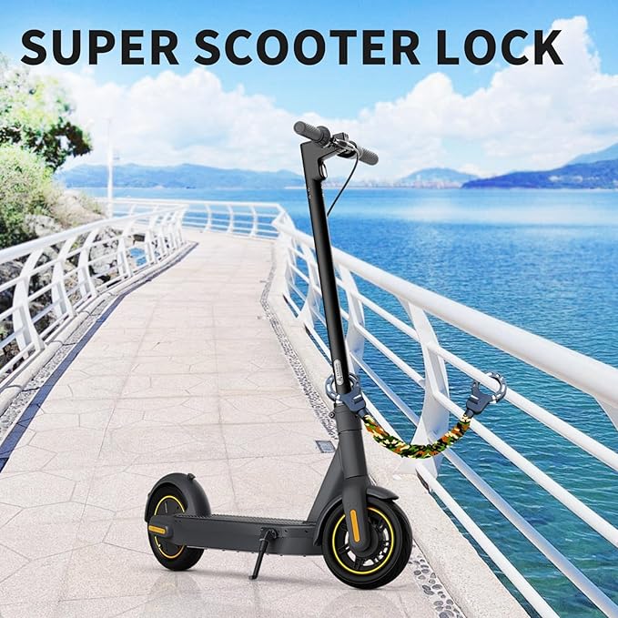 Scooter Lock,Electric Scooter Accessories,Heavy Duty Anti Theft Alloy Material Chain,Three Keys Lock for Electric Scooter,Motorcycle,Balance Car, Hoverboards,Bicycle,Camouflage