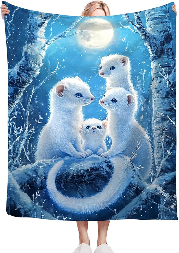 Cute Ferret Blanket Fleece Soft Warm Plush Ferret Animal Throw Blankets Lightweight Plush Fuzzy Cozy Blanket Gifts for Kids Adults Suitable for Couch Sofa Bed 60"X50"