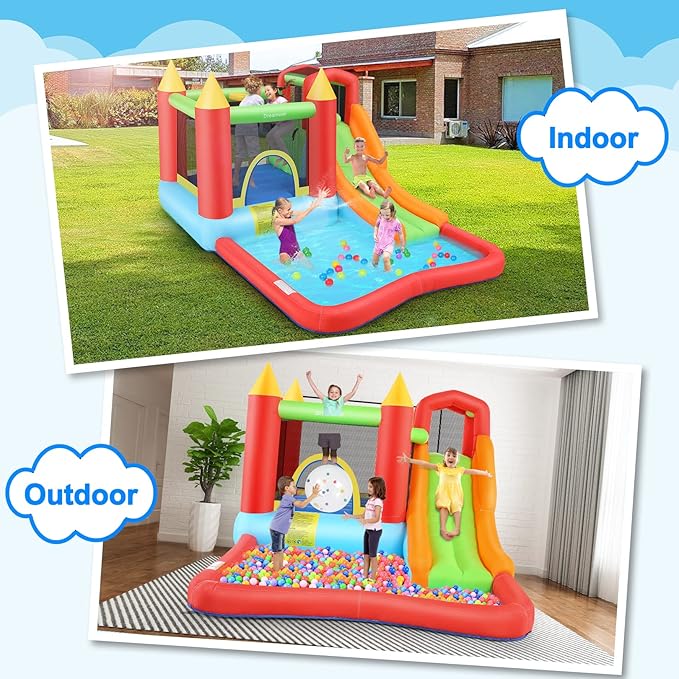 AKEYDIY Inflatable Bounce House for Kid 3-12 Gifts |13 x 12ft Kids Bounce Castle Jump 'n Slide, Rocket Bouncer W/Long Slide,Climb&Jump All-in-one Bounce House for Indoor Outdoor Party