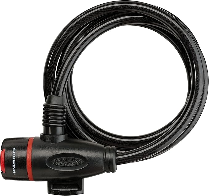 Schwinn Bike Key Cable Lock in Braided Steel Cable, 5 feet x 8mm Anti Theft Bike Lock, Security Level 1