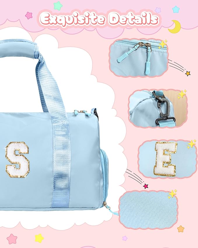 Gifts for 4 5 6 7 8 9 10 Year Old Girls-Girl Gym Bag with Shoe Compartment, Kid Personalized Weekender Overnight Bags, Initial Travel Tote with Makeup Pouch, Gift for Daughter (Letter G)