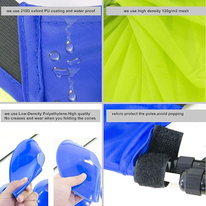 Poray Soccer Goal for Kid Easy-up Set of Two Portable Soccer Net 210D Oxford with 8 Field Marker Cones Extra Stakes Fun for Backyard and Soccer Training