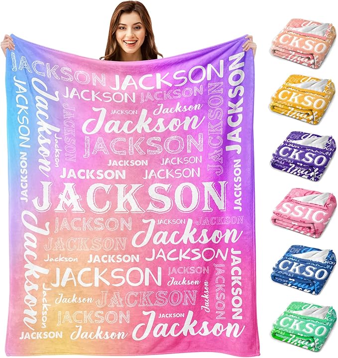 Ship Next Day, Personalized Baby Blanket with Name - Printed in USA, Custom Name Blanket for Boys Girls Kids, Customized Flannel Blankets Gifts for Teen Shower Toddlers Christmas Brithday
