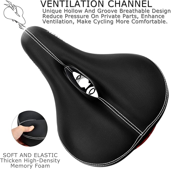 DAWAY Comfortable Men Women Bike Seat - Soft Memory Foam Padded Bicycle Seat, Bike Saddle Replacement with Wide Cushion for Peloton, Mountain & Exercise Bikes, Shock Absorbing, Waterproof, Universal