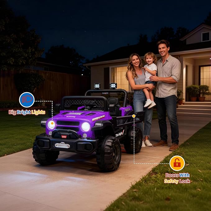 12V Kids Electric Ride on Truck，Parent Remote Control Car for Kids| Features 3 Speeds to 6MPH, 2 * 550w Moto, Spring Suspension, LED Lights, Music | for Children Aged 2-8 Years，Purple
