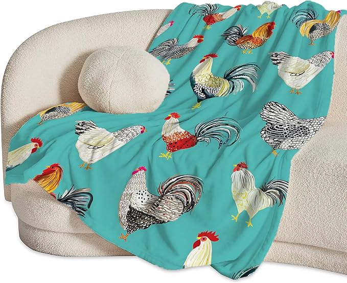 Farmhouse Chicken Blanket Ultra Soft Cozy Farm Rooster Throw Blanket Fleece Fuzzy Plush Bedding Country Chicken Gifts for Women Girls Kids Adults 60"x50"