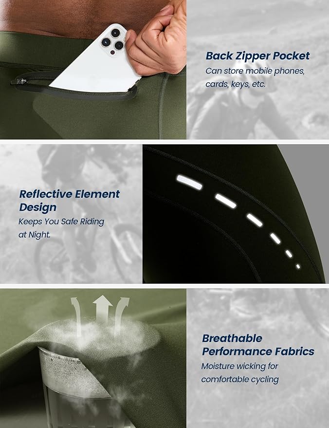 Nepest Men's Bike Shorts 4D Padded Cycling Road Biking Riding Biker Bicycle Mountain Cycle Shorts Zipper Pockets