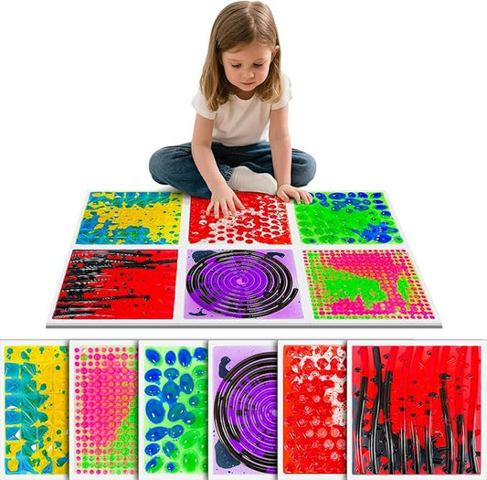 Texture Sensor Liquid Tiles - 6 Square Lava Set, 12" X 12" Sensory Mat, Multi-Color Textured Sensory Lava Tiles, Ages 3 4 5 6+.