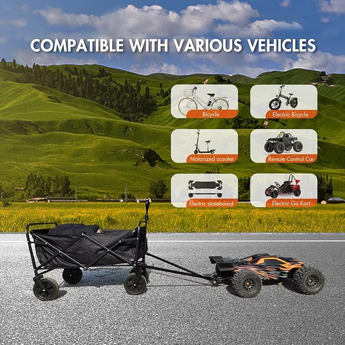 Bike Trailer Connector, Portable Folding Bicycle Trailer with Quick Release Clamps for Rear Carrier and Garden Cart