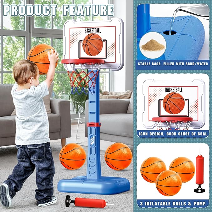 Toddler Basketball Hoop Indoor for Age 1-3, Height Adjustable Poolside Basketball Hoop with 3 Balls, Mini Basketball Hoop Sport Toys Birthday for Toddler Boy Girl 1 2 3 4 Year