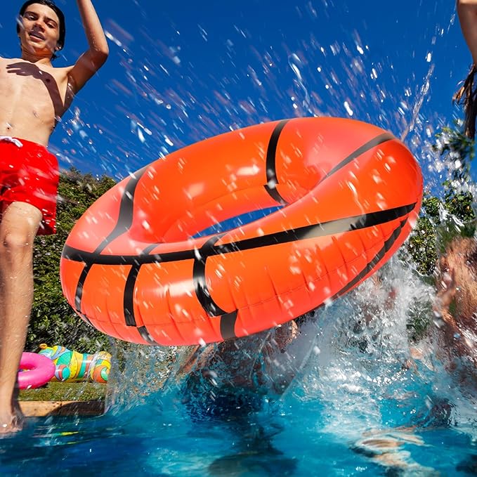 ShinyRelief 2 Pcs Footabll Baseball Soccer Basketball Sport Inflatable Pool Ring Floats Ring Adult Size Inflatable Floats Swimming Pool Tubes Beach Sports Party Lake Use Summer