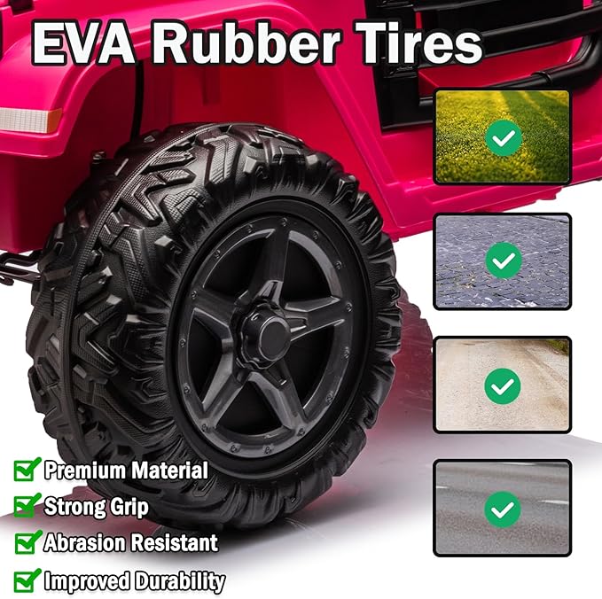 NEWQIDA 24V 2 Seater Ride on Car w/Remote Control 4wd Kids Electric Vehicles Ride on Toys Car, EVA Tires Wheels, 20" Spacious Seat, LED Lights, Music, Spring Suspension, 4x200W Motors, Hot Pink