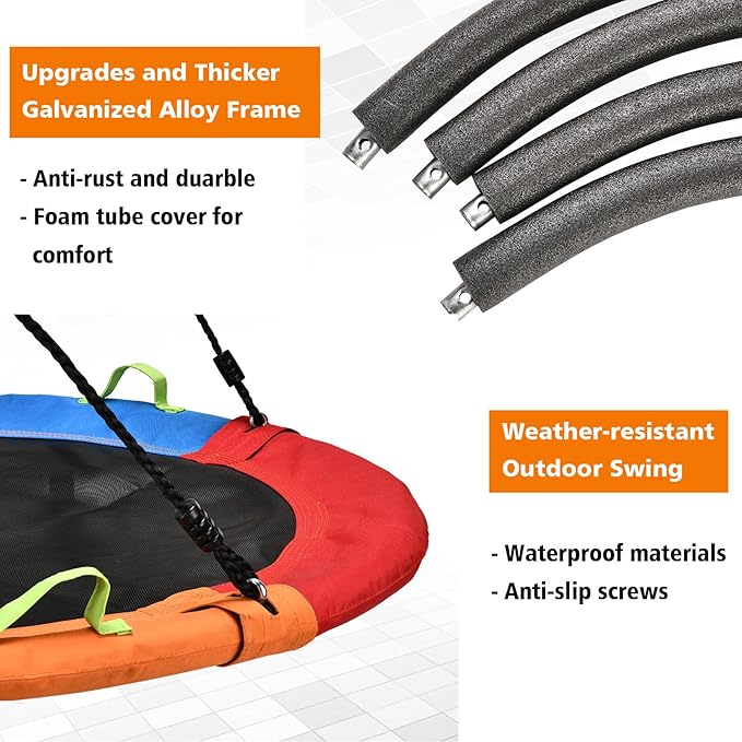 Tree Swing, Saucer Swing, 40 inch 900lbs Weight Capacity, with Adjustable Hanging Straps, for Backyard Outdoor, Multicolor, Circle Round Disc, Gifts for Kids