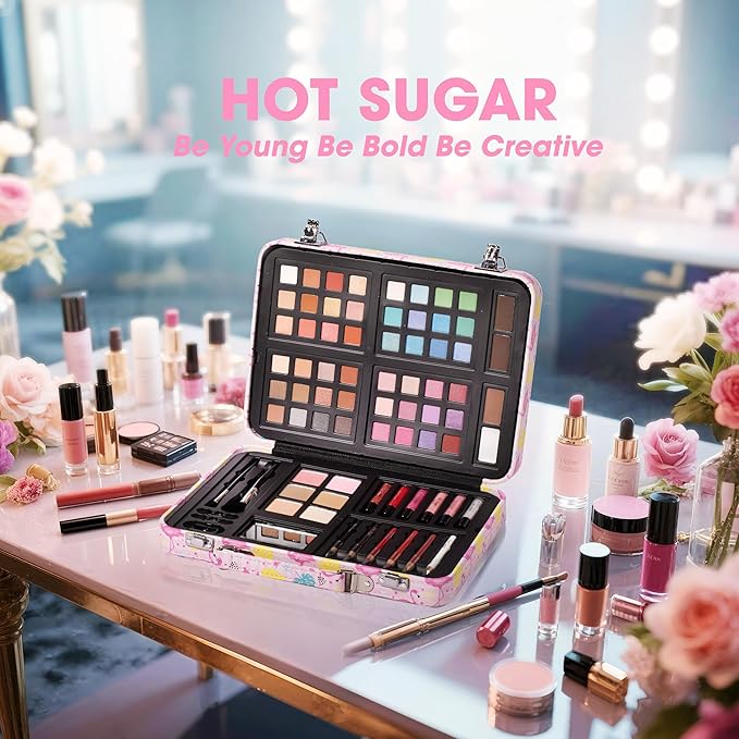 Hot Sugar Makeup Kit for Teenager Girls 10-12, All in One Beginner Makeup Kit for Women Full Kit, Teen makeup kit Cosmetic Gift Set for Birthday Christmas (Flamingo)