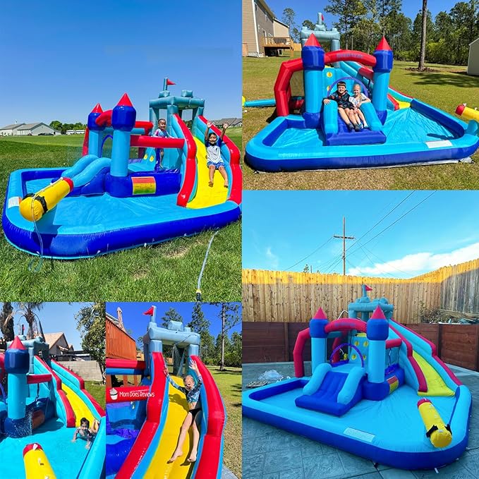 AKEYDIY Inflatable Bounce House,12in1 Bounce Castle Slide Park for Kids 3-12, Royal Blow Up Bounce Houses w/Long Slide,Climbing Wall,Inflatable Water Park for Kids Indoor Outdoor Party