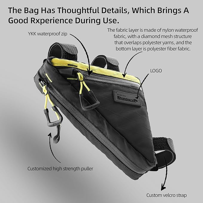 Rhinowalk Bike Frame Triangle Bag, Waterproof Compact Storage Bag with YKK Zippers, Multi-Pocket Design, Doesn’t Rub Legs – 0.9L, White