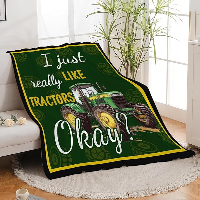 Tractor Blanket Farm Green Tractor Throw Blanket Gifts for Women Girls Men Boys Kids Adults Super Soft Cozy Plush Fluffy Fuzzy Fleece Blanket Decor 40''X50''