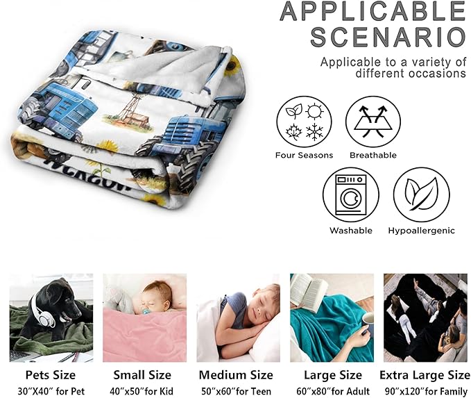 Custom Farm Tractor Blanket with Name Personalized Farm Tractor Blankets for Girls Boys Women Men Customized Blanket Gifts for Birthday 50"x60"for Teens