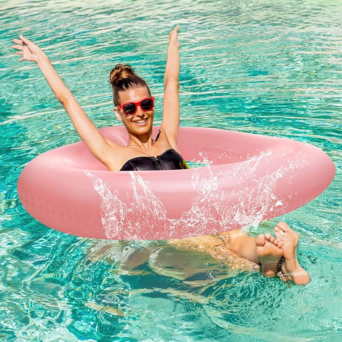 HeySplash Pool Floats, Adult Size Heart Inflatable Pool Floatie for Bachelorette Party, Swim Tube Rings, River Lake Beach Floaty, Wedding Bride Valentine Decor, Fun Toy Raft Lounge for Kids, Rose Gold