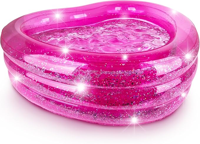 ArtCreativity Sparkly Inflatable Kiddie Pool with 3 Levels, Transparent Blow Up Pool for Kids with Silver Glitter and Cushioned Bottom, Easy to Inflate Outdoor Pools for Backyard, Summer Toys for Kids
