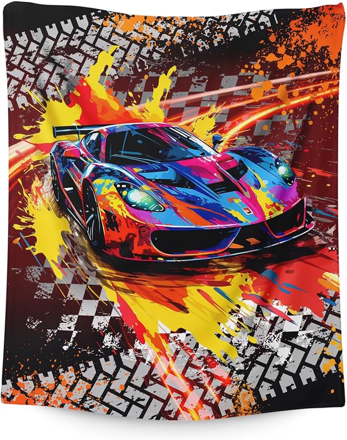 Racing Blanket Kids Blankets for Boys 1-3 Gift for Son Grandson, Cozy 40 x 30 Inches Car Flannel Throws for Bed Living Room Garden Camping