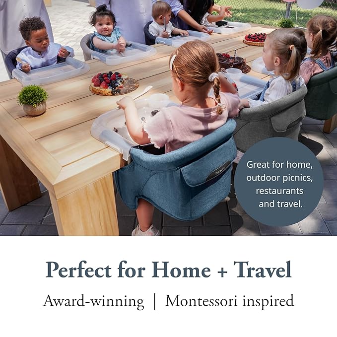 Inglesina Fast Table Chair - Slate Blue Melange + Fast Dining Tray - Portable Baby High Chair - for Babies & Toddlers up to 37 lbs - Fits Tables 0.8'' to 3.5'' Thick - Compact - Travel Bag Included